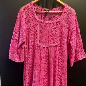 New Directions Vibrant Pink Lace Blouse